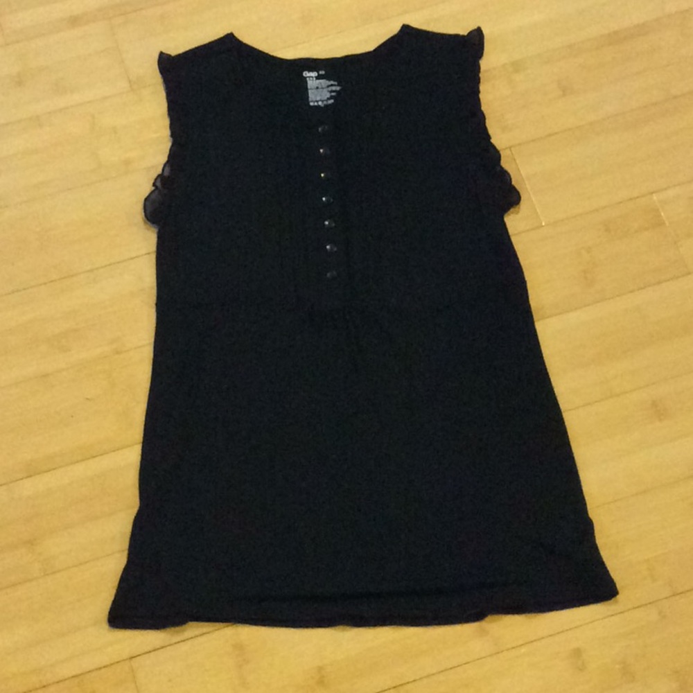 Dressy black sleeveless top with sheer ruffles